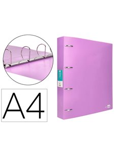 Classeur liderpapel 4 anneaux 40mm a4 polypropylene dos 55mm porte-cartes de visite coloris lavande.