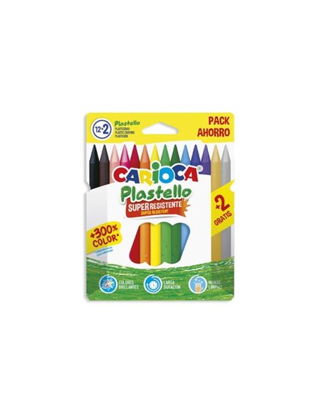 Carioca Plastello Lot de 12 + 2 emporte-pièces en plastique - Extra propre - Ne laisse pas de couleur sur les mains - Facile à t