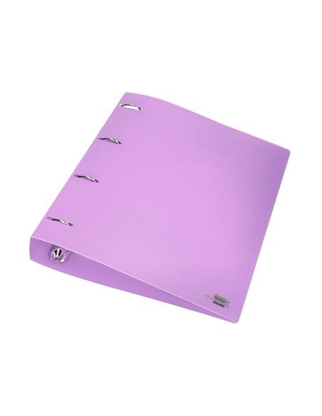 Classeur liderpapel 4 anneaux 40mm a4 polypropylene dos 55mm porte-cartes de visite coloris lavande.