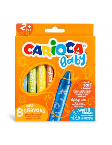 Lot de 8 crayons Carioca pour bébé de 2 ans et plus - Super doux - Grande taille pour une prise en main facile - Écriture fluide