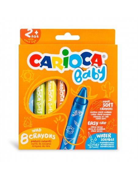 Lot de 8 crayons Carioca pour bébé de 2 ans et plus - Super doux - Grande taille pour une prise en main facile - Écriture fluide