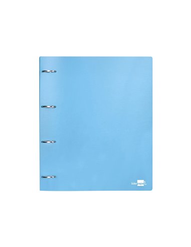 Classeur liderpapel 4 anneaux 40mm a4 polypropylene dos 55mm porte-cartes de visite coloris bleu ciel.