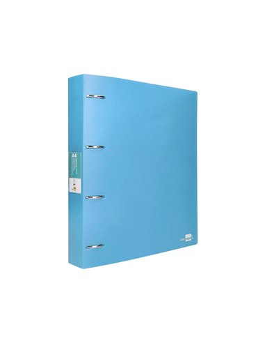 Classeur liderpapel 4 anneaux 40mm a4 polypropylene dos 55mm porte-cartes de visite coloris bleu ciel.