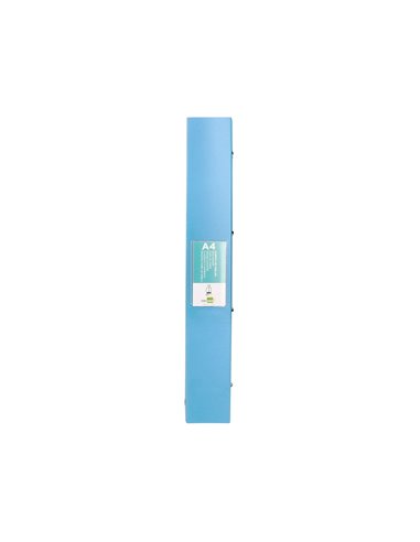 Classeur liderpapel 4 anneaux 40mm a4 polypropylene dos 55mm porte-cartes de visite coloris bleu ciel.