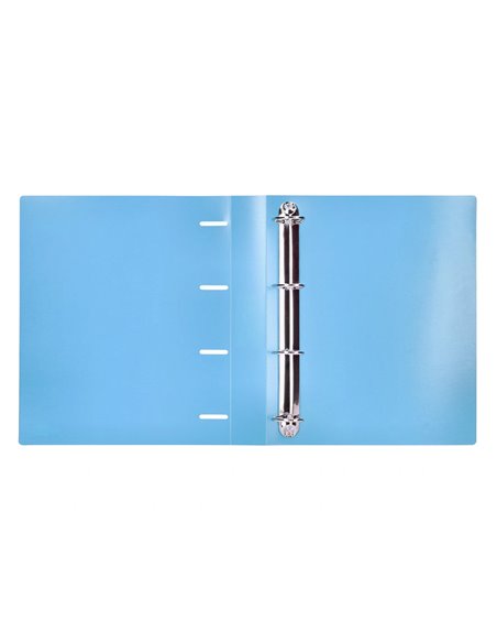Classeur liderpapel 4 anneaux 40mm a4 polypropylene dos 55mm porte-cartes de visite coloris bleu ciel.