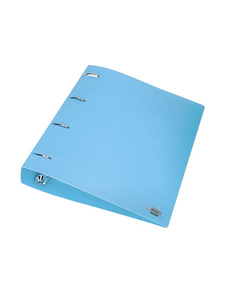 Classeur liderpapel 4 anneaux 40mm a4 polypropylene dos 55mm porte-cartes de visite coloris bleu ciel.