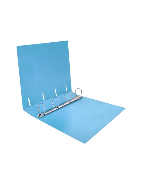 Classeur liderpapel 4 anneaux 40mm a4 polypropylene dos 55mm porte-cartes de visite coloris bleu ciel.