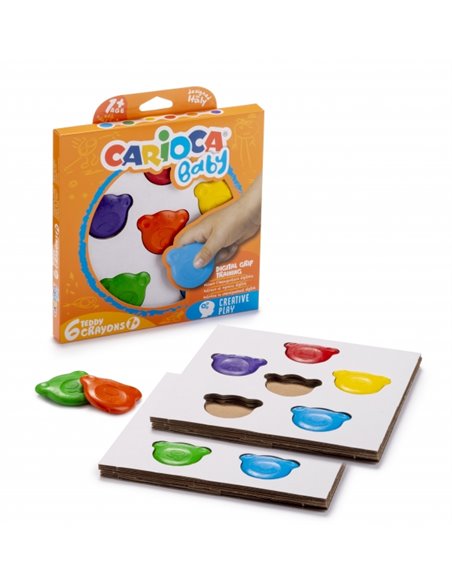 Crayons Carioca Teddy, lot de 6 crayons de couleur - Certifiés dès 12 mois - Conçus pour entraîner la préhension des doigts - Di