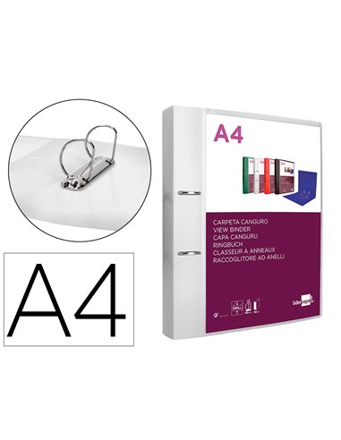 Classeur kangourou liderpapel 2 anneaux en d 40mm polypropylene 283x320mm document a4 coloris.