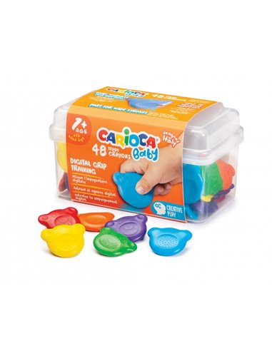 Crayons Carioca Baby Teddy, lot de 48 crayons - Étui en plastique - Certifiés dès 12 mois - Conçus pour entraîner la préhension 