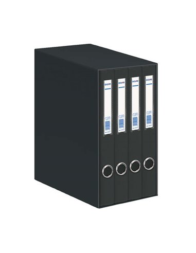 Dohe Oficolor Module de 4 classeurs A4 en carton recouvert de polypropylène - Anneaux mixtes de 25 mm - Œillet et porte-cartes s