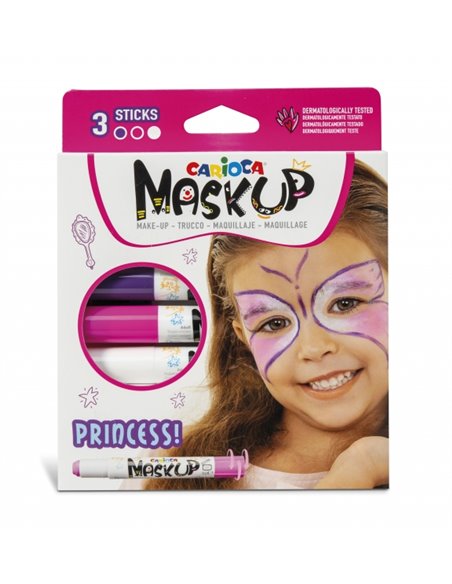 Pack de 3 masques Carioca Princess Skin Colors - Couleurs vives - Lavable - À base d'eau - Comprend deux tutoriels étape par éta