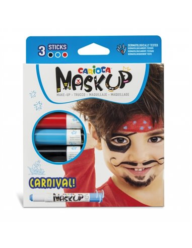 Pack de 3 bâtons de couleurs de peau Carioca Mask Up - Couleurs vives - Lavable - À base d'eau - Comprend 2 tutoriels étape par 