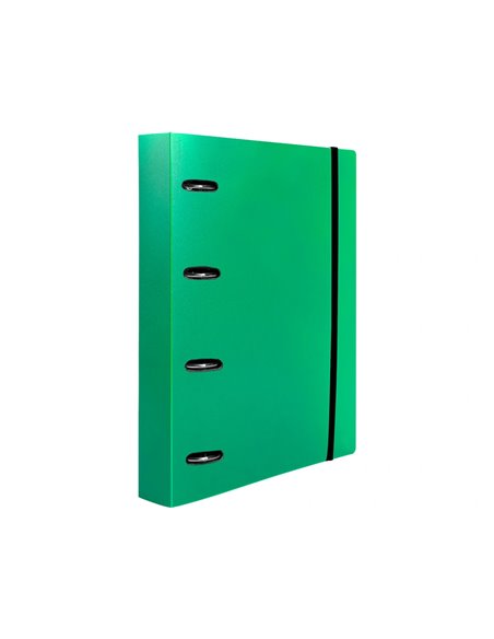 Classeur liderpapel 4 anneaux en d 25mm a4 polypropylene feuillets mobiles 100f 5x5mm coloris vert translucide.
