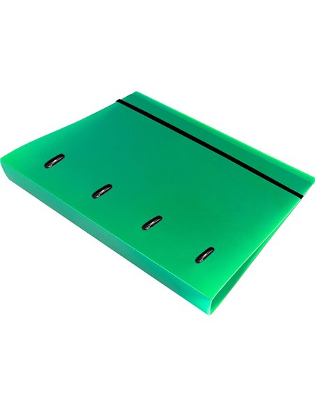 Classeur liderpapel 4 anneaux en d 25mm a4 polypropylene feuillets mobiles 100f 5x5mm coloris vert translucide.