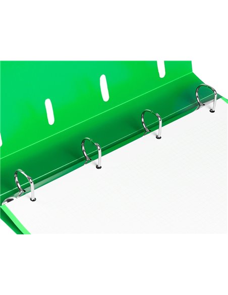 Classeur liderpapel 4 anneaux en d 25mm a4 polypropylene feuillets mobiles 100f 5x5mm coloris vert translucide.