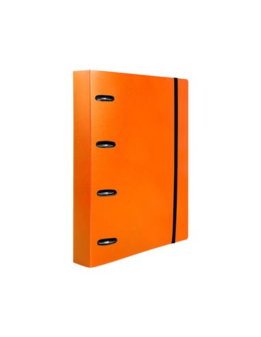 Classeur liderpapel 4 anneaux en d 25mm a4 polypropylene feuillets mobiles 100f 5x5mm coloris orange fluo.