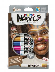 Pack de 6 masques Carioca aux couleurs métallisées - Idéal pour les fêtes - Couleurs vives et lavables - Miscibles - 2 tutoriels