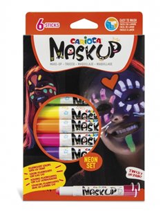 Pack de 6 bâtonnets de couleurs de peau fluo Carioca Mask Up - Idéal pour les fêtes - Fluorescent avec lumière UV - Lumineux et 