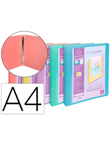 Classeur 4 anneaux exacompta kreacover polypropylene a4 4/30mm assortiment pastel.