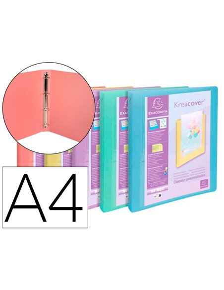 Classeur 4 anneaux exacompta kreacover polypropylene a4 4/30mm assortiment pastel.