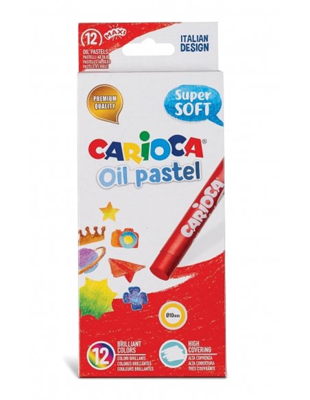 Lot de 12 pastels à l'huile Carioca - Maxi Body Ø 10 mm - Lavable - Résistant à la lumière - Facile à mélanger - Utilisation sur