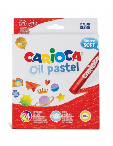 Lot de 24 pastels à l'huile Carioca - Couleurs vives - Lavable - Résistant à la lumière - Couvrant - Facile à estomper - Plein c