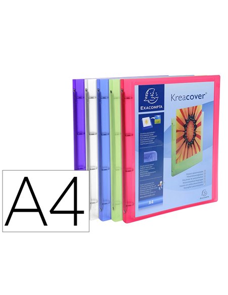 Classeur exacompta personnalisable a4 capacite 100 feuilles 4 anneaux dos de 20 mm dim 32x25 cm coloris.