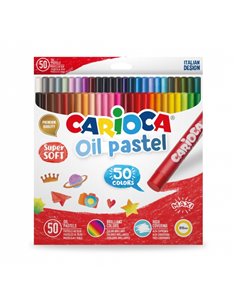 Pack Carioca de 50 pastels à l'huile - Couleurs vives - Lavable - Résistant à la lumière - Couvrant - Facile à mélanger - Maxi B