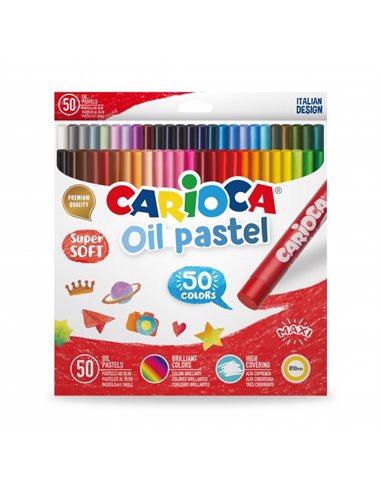Pack Carioca de 50 pastels à l'huile - Couleurs vives - Lavable - Résistant à la lumière - Couvrant - Facile à mélanger - Maxi B