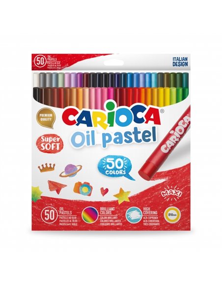 Pack Carioca de 50 pastels à l'huile - Couleurs vives - Lavable - Résistant à la lumière - Couvrant - Facile à mélanger - Maxi B