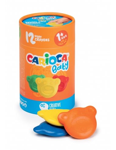 Crayons de couleur Carioca Teddy, lot de 12 crayons de couleur - Certifiés pour les enfants de 12 mois et plus - Conçus pour ent