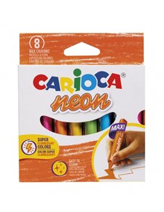 Lot de 8 cires néon Carioca - Maxi corps triangulaire - Couleurs couvrantes - Facile à nettoyer - Différentes couleurs