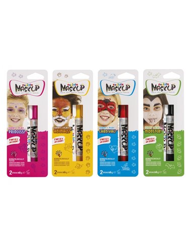 Masque Carioca Up Surt, pack de 12 ampoules colorées pour la peau en barre - Couleurs vives - Lavable - À base d'eau - Testé der