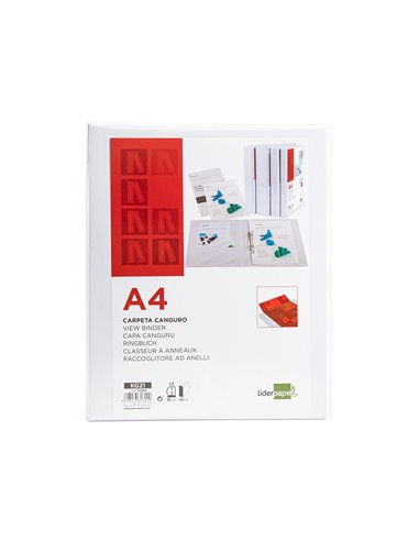 Classeur kangourou liderpapel 2 anneaux 16mm 283x320mm document a4 plastique dos 28mm coloris blanc.
