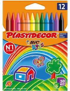 Coffret de 12 crayons de cire Bic Kids Plastidecor - Extra résistants - Faciles à tailler - Ne tachent pas