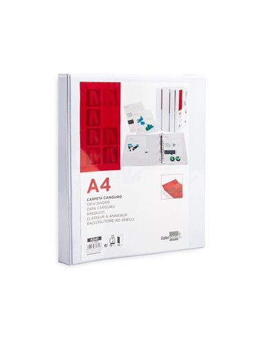 Classeur kangourou liderpapel 4 anneaux 16mm 283x320mm document a4 plastique dos 28mm coloris blanc.