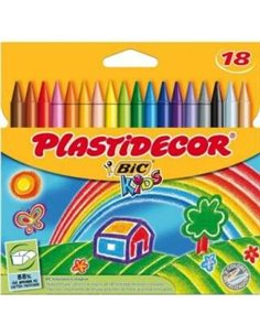 Boîte de 18 crayons de cire Bic Kids Plastidecor - Extra forts - Faciles à tailler - Ne tachent pas