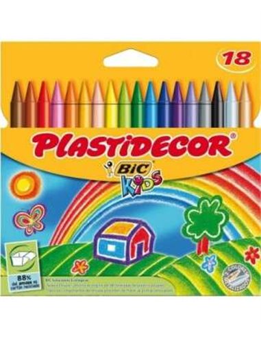 Boîte de 18 crayons de cire Bic Kids Plastidecor - Extra forts - Faciles à tailler - Ne tachent pas