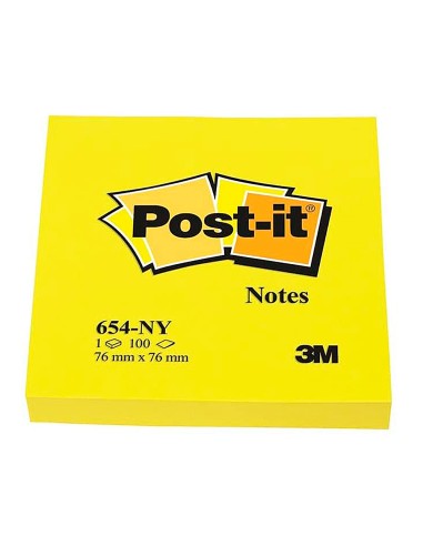 Bloc-notes post-it couleurs néon 76x76mm 100f repositionnables coloris jaune fluo