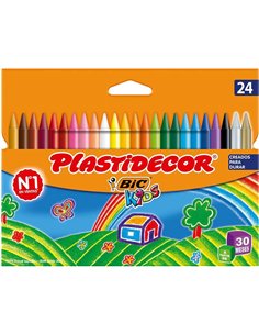 Boîte de 24 crayons de cire Bic Kids Plastidecor - Extra forts - Faciles à tailler - Ne tachent pas