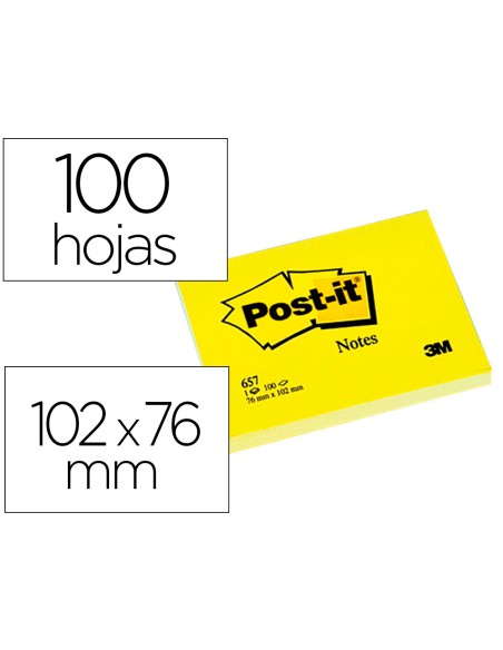 Bloc-notes post-it 657 102x76mm repositionnables coloris jaune