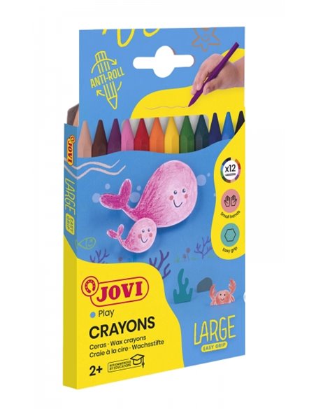 Lot de 12 crayons hexagonaux en plastique Jovi, grande taille, faciles à tailler, ne tachent pas, parfaits pour les petites main