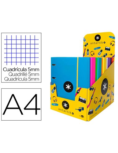 Classeur antartik 4 anneaux ronds 40mm a4 carton remborde feuillets mobiles q5x5 colorisassortis.