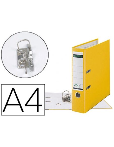Classeur levier leitz 180 degrés a4 318x285mm carton dos 80mm 600f étiquette dos coloris jaune.