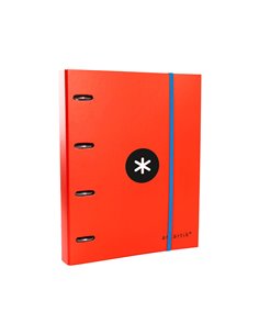 Classeur antartik 4 anneaux ronds 40mm a4 carton remborde feuillets mobiles quadrillage 5mm coloris rouge. 2