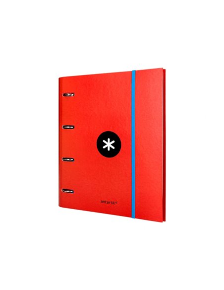 Classeur antartik 4 anneaux ronds 40mm a4 carton remborde feuillets mobiles quadrillage 5mm coloris rouge.