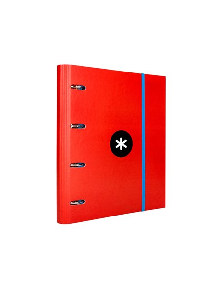 Classeur antartik 4 anneaux ronds 40mm a4 carton remborde feuillets mobiles quadrillage 5mm coloris rouge.