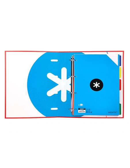 Classeur antartik 4 anneaux ronds 40mm a4 carton remborde feuillets mobiles quadrillage 5mm coloris rouge.