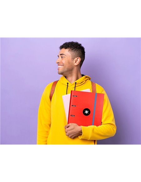 Classeur antartik 4 anneaux ronds 40mm a4 carton remborde feuillets mobiles quadrillage 5mm coloris rouge.